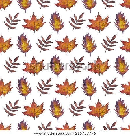 Vintage seamless pattern with leaves. Watercolor paint. Autumn theme.