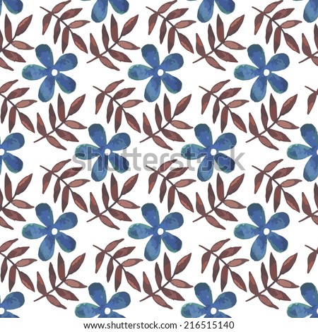 Vintage seamless pattern with flowers and leaves. Watercolor paint. Nature theme.