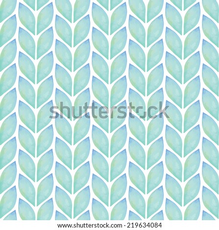 Vintage seamless pattern based on geometric shapes. Watercolor paint. Blue theme.