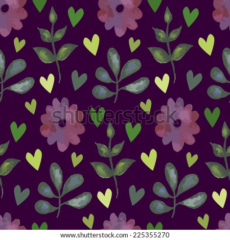 Vintage seamless pattern with flowers. Watercolor paint. Nature theme.