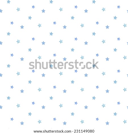 Vintage seamless pattern with blue stars. Watercolor paint. Can be used as decoration for the gift boxes, wallpapers, backgrounds, web sites. Winter theme.