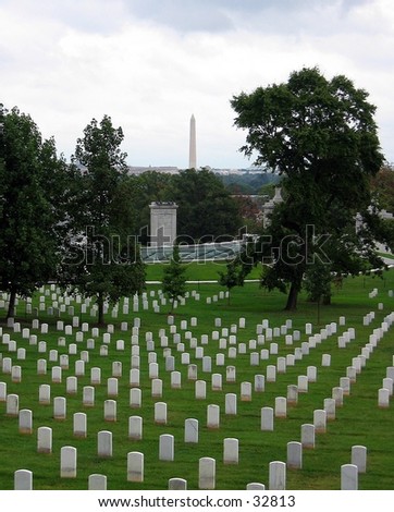 Arlington Cemetery with Washington Monument in the background