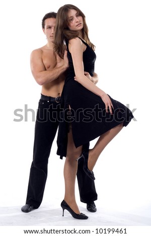 romantic dance: girl and man on white