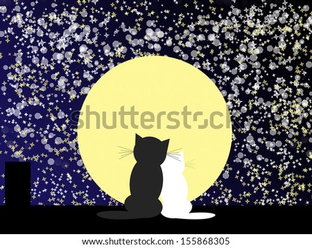 Abstract star background with cats and moon
