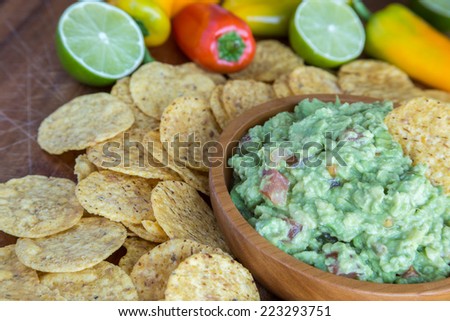 Corn chips and guacamole dip