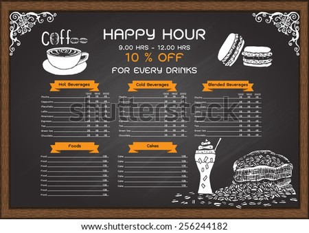 Cafe,foods,drinks,restaurant menu on chalkboard design template. Hand drawn menu.