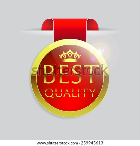 Red top Best Quality with gold border and ribbon on white background Red top Best Quality with gold border and ribbon on white background