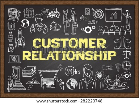 Business doodles about customer relationship on chalkboard Business doodles about customer relationship on chalkboard