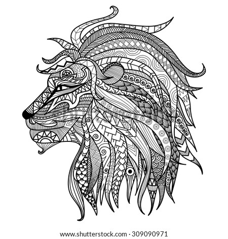 Hand Drawn Lion Coloring Page. Stock Vector Illustration 309090971