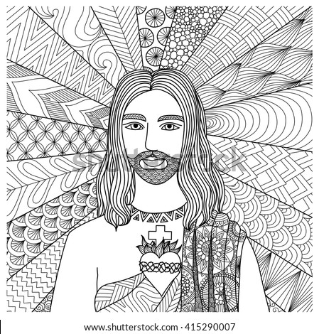 Zentangle stylized of Jesus Christ for coloring book, T- Shirt graphics, cards, illustration and so on - Stock vector