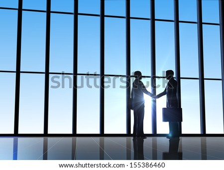 Two business  shake hand  silhouettes rendered with computer graphic 3d