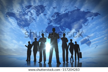 Global Team Business People Silhouettes Rendered With Computer Graphic.
