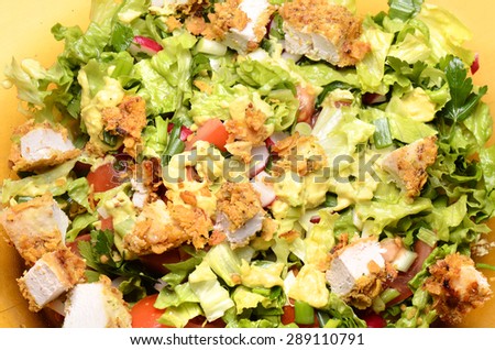 Fresh Salad With Fried Chicken And Vegetables