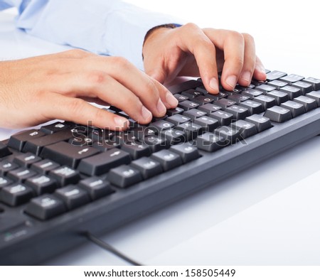 businessman using computer on a white background