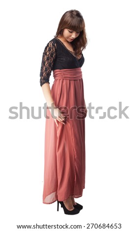 Full Body Young Woman Standing Happy Stock Photo by
