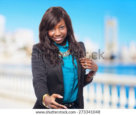 cool black-woman greeting sign