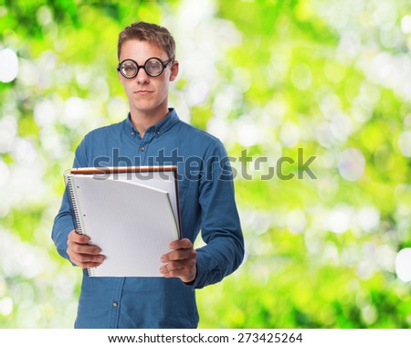 nerd man with a notebook