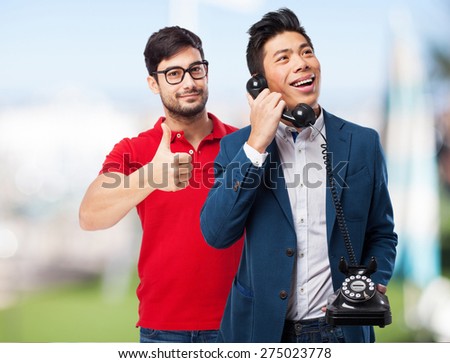 chinese man talking with telephone