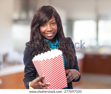 cool black-woman with popcorn