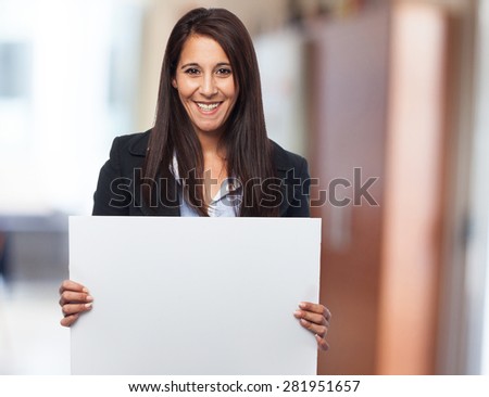 cool business-woman with banner