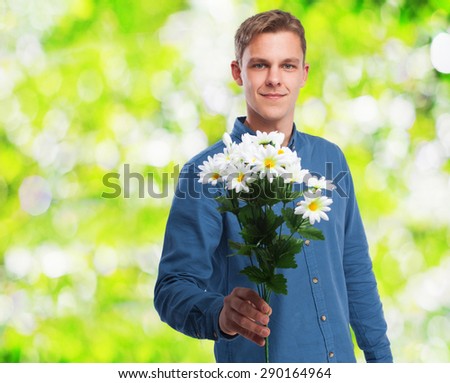 happy young-man with bouquet