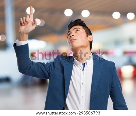 chinese  man pointing up