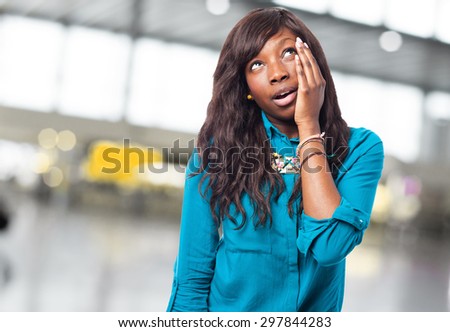 worried black woman isolated