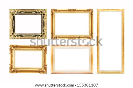 Set of gold picture frame isolated on white backgrounds