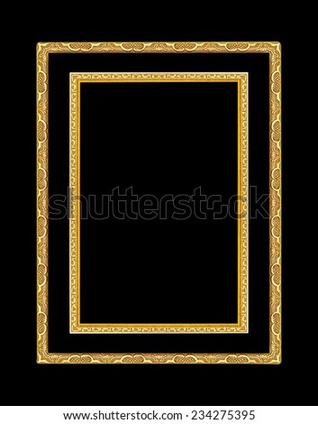 Set gold picture frames. Isolated on black background