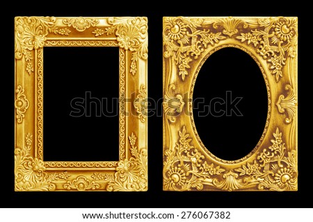 The antique gold frame on the black  background