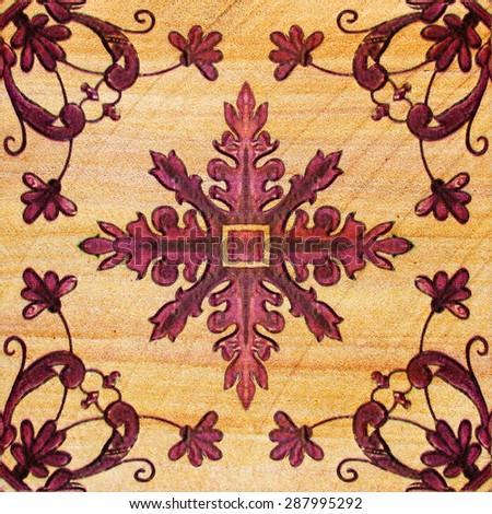 Old decorative sandstone tile background patterns handicraft from thailand In the park public.