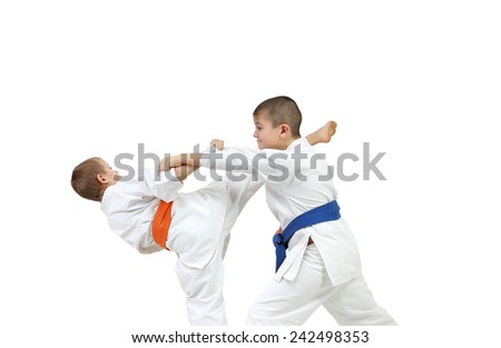 In karategi two athletes are doing paired exercises karate