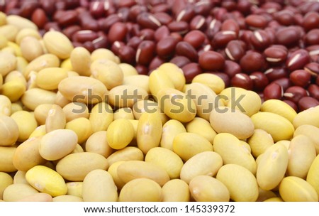 Yellow Beans and adzuki beans on background