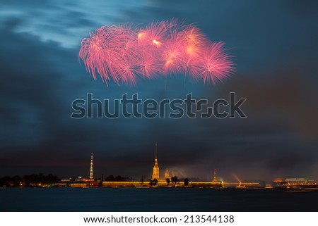 Fireworks over the city of St. Petersburg (Russia) on the feast of 