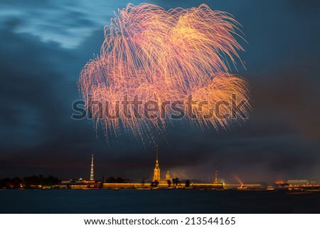 Fireworks over the city of St. Petersburg (Russia) on the feast of 