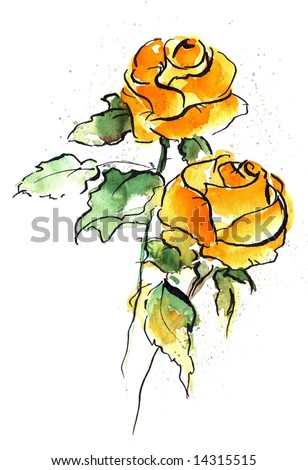 stock photo : Abstract floral watercolor illustration with design of two 