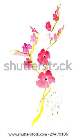 stock photo Floral summer design with handpainted abstract japanese 