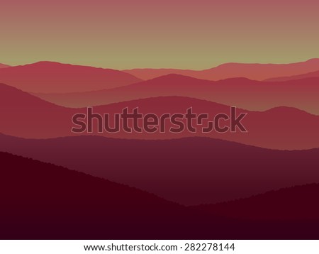 Panoramic landscape with hills during sunset. Vector illustration that you can print in every size.