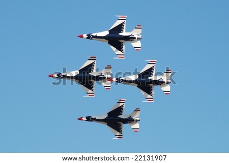 HOUSTON, TX - OCTOBER 25:  USAF Thunderbirds fly in formation during performance at Wings over Houston Air Show on October 25, 2008.