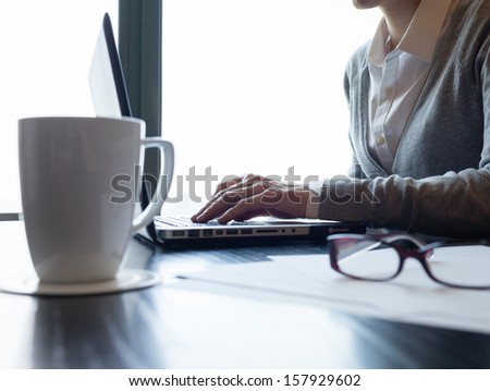 Close Up Of Business Person Working On Computer