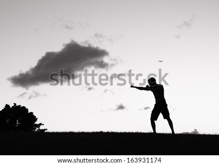 Silhouette of young man training martial arts