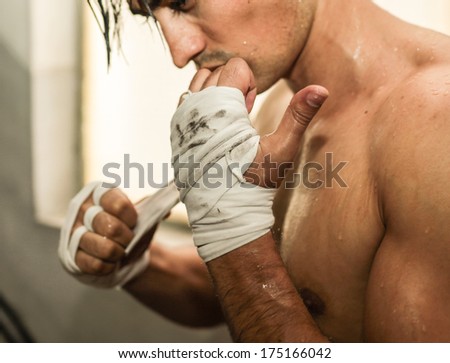 mma fighter is getting ready.