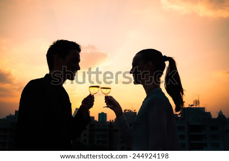 Couple drinking wine. First date