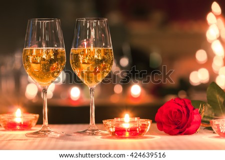 Romantic candle light dinner.