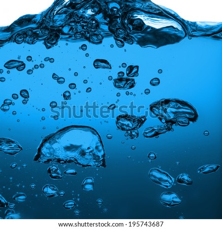 Many bubbles in water close up, abstract water wave with bubble