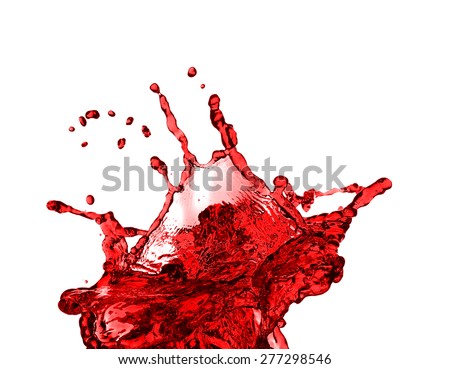 Red juice splash closeup isolated on white background