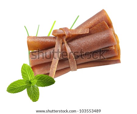 Fruit leather rolls homemade by apple sauce with skin and cinnamon