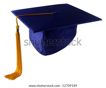 Graduation hat with yellow tassel, isolated on white background
