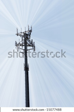 Communication tower isolated on light blue sky