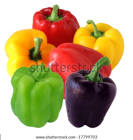 pictures of fruits to color. stock photo : Bell pepper fruits in different color isolated on white